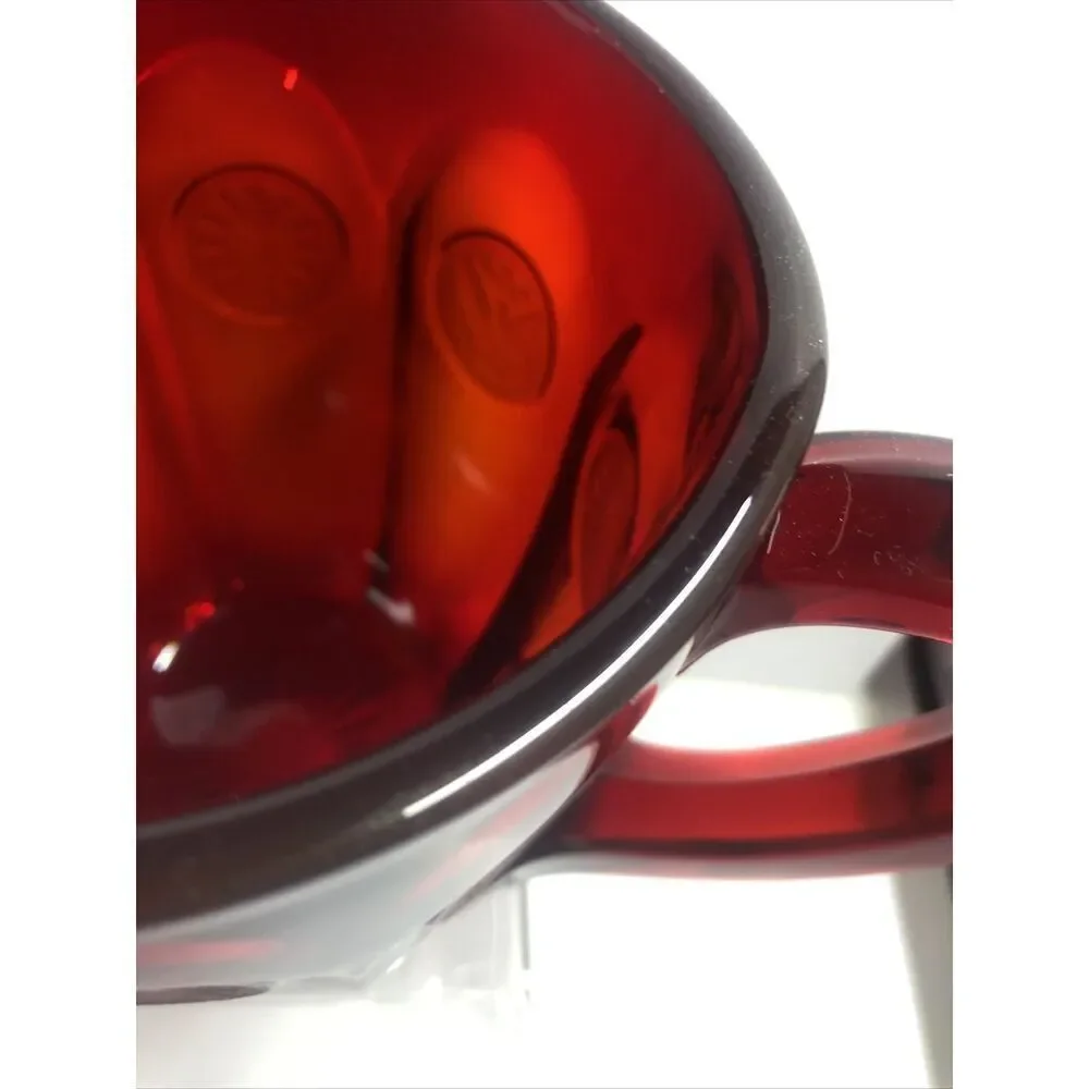 Fostoria Ruby Red Coin Dot Ice Lip Glass Pitcher Vintage Red 6” High 6” Width